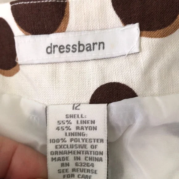 Dress Barn Skirt Linen Brown Polka Dot A Line SZ 12 Like New! - Picture 6 of 8